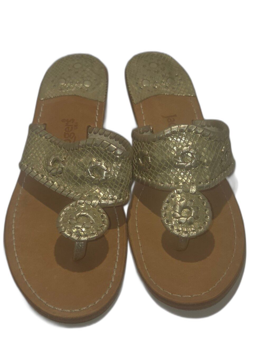 Jack Rogers Metallic Gold Leather Thong Sandals Size 9
